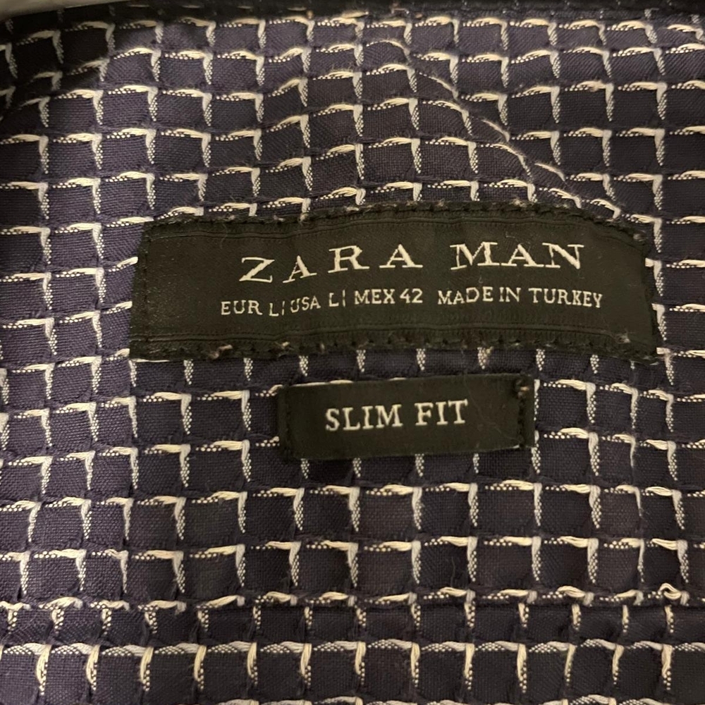 Zara Man Navy and White Slim Fit Dress Shirt